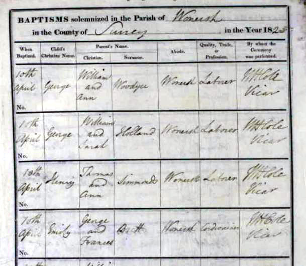 Emily Brett's baptism record