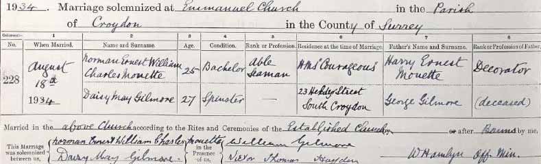 The marriage details of Norman and Daisy