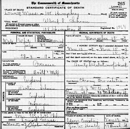 An image of Albert's American death certificate