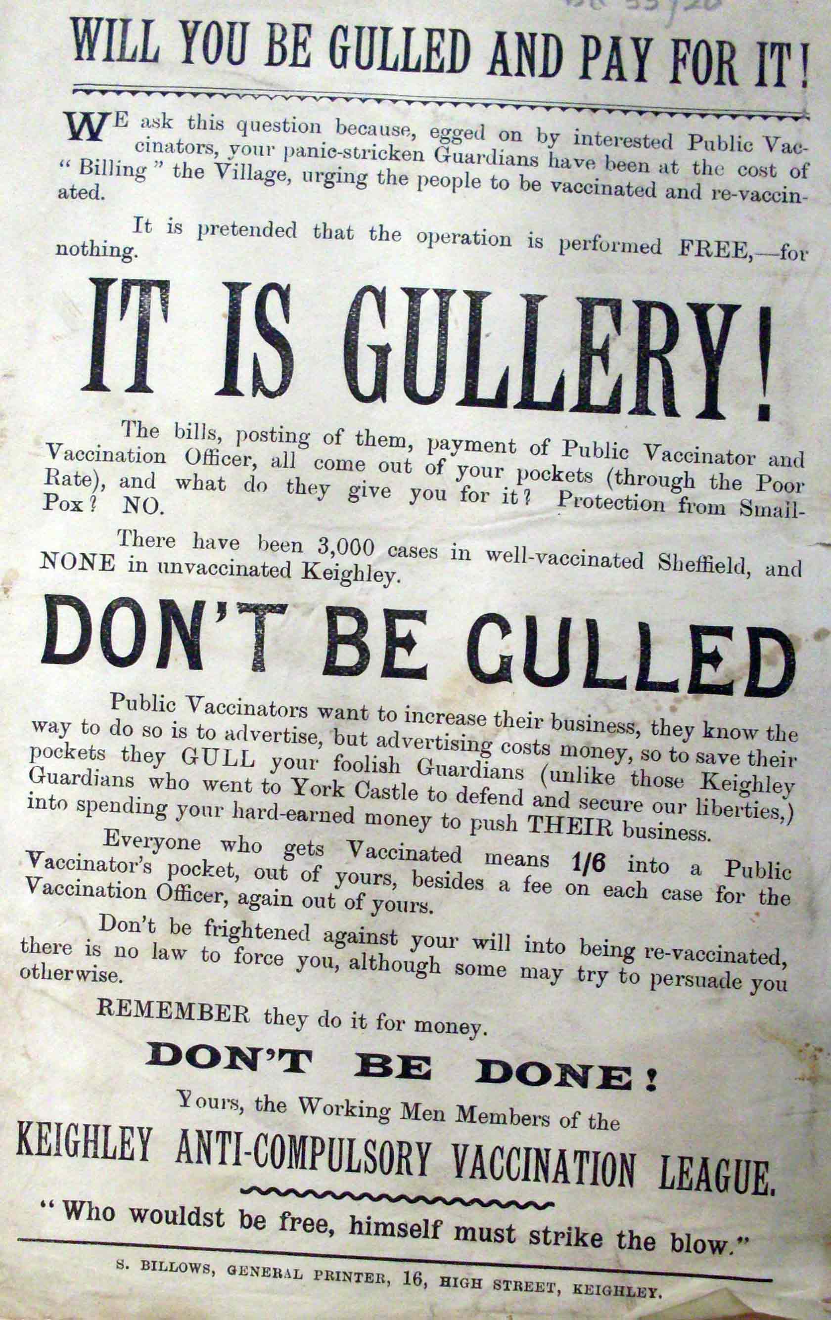 A poster from the Anti-Compulsory vaccination league  