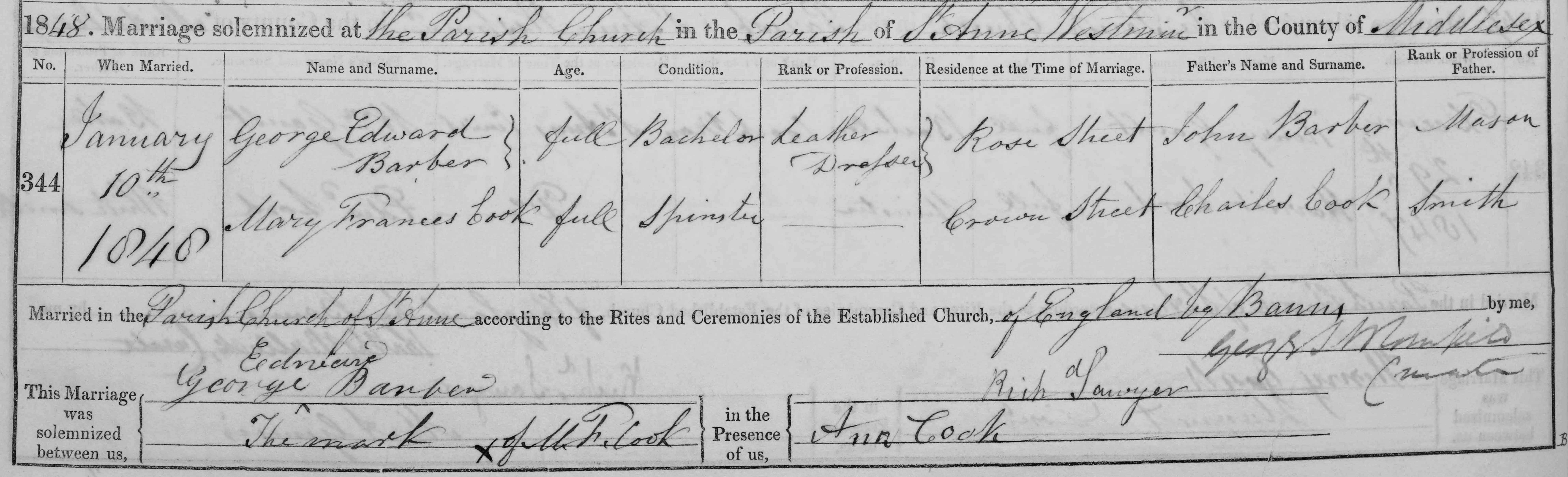 George and Mary's wedding details