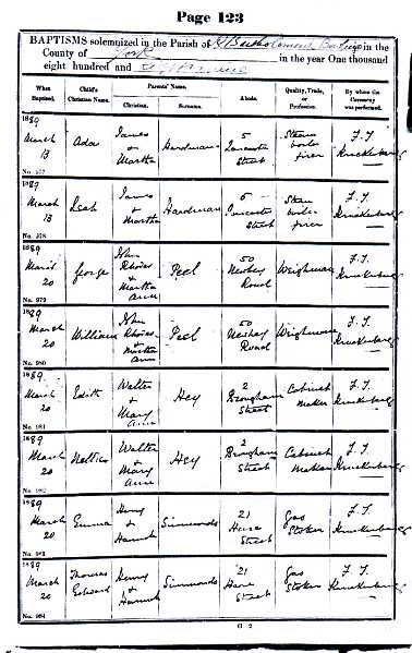 Baptism record of Thomas Edward and Emma Simmonds