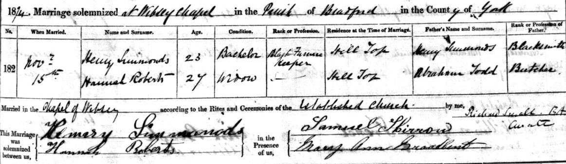 Henry and Hannah's marriage details