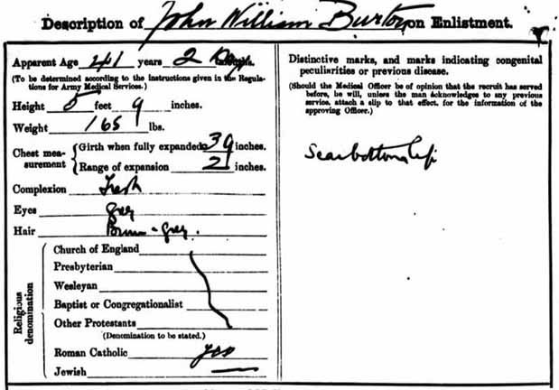 John Williams physical details on enlistment