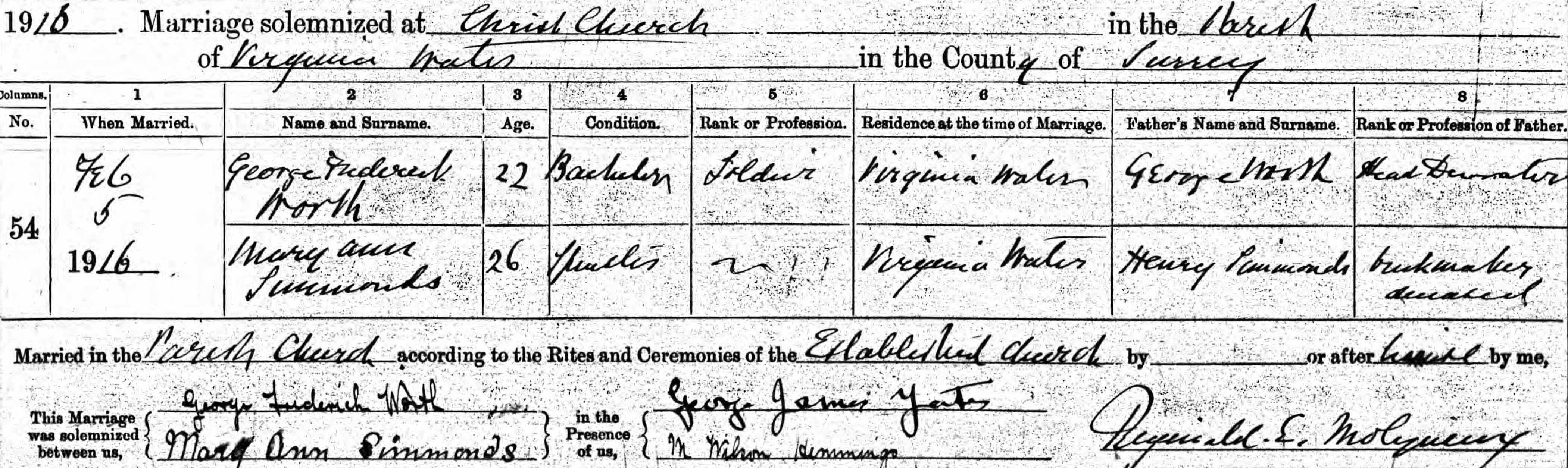 Mary Ann Simmonds 1888 wedding