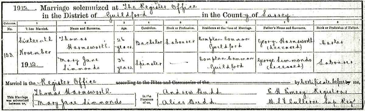 Details of Mary Jane's mrariage